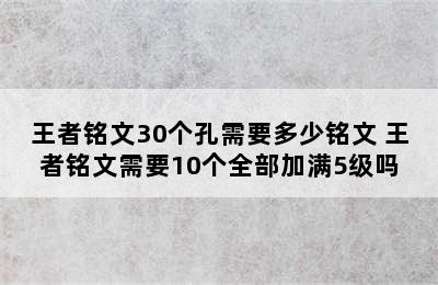 王者铭文30个孔需要多少铭文 王者铭文需要10个全部加满5级吗